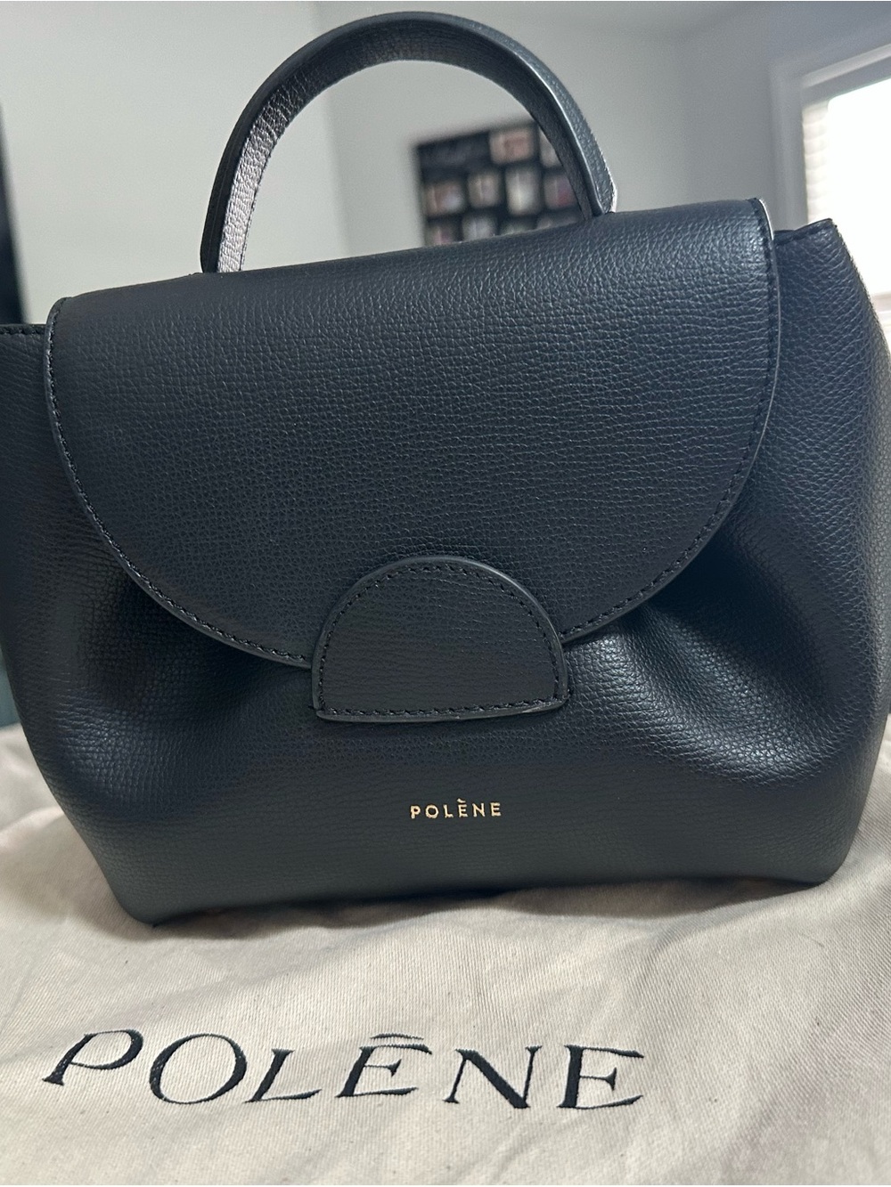 Polène Black Pebbled Leather Top-Handle Satchel